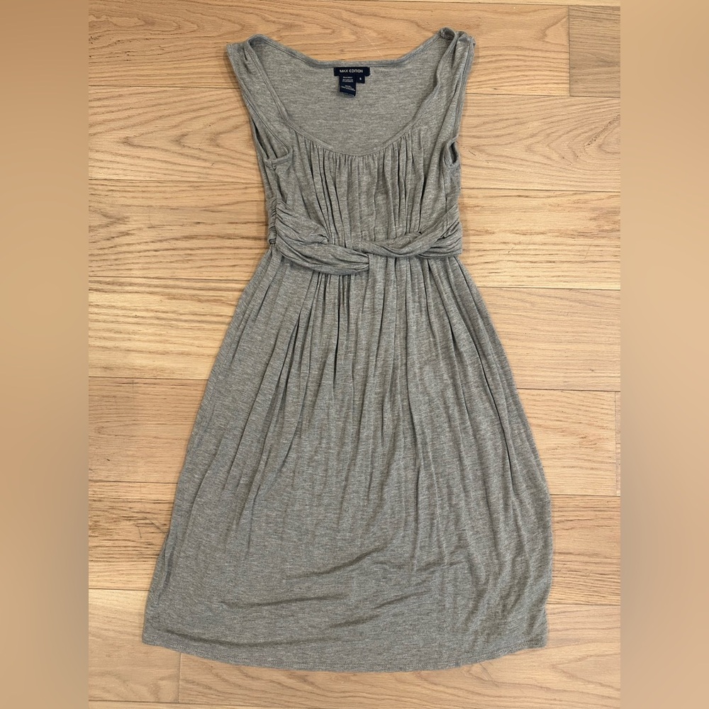 Max Edition Gray Gathered Midi Dress